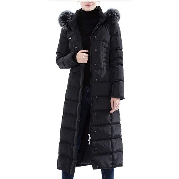 Obosoyo Women's Hooded Thickened Long Down Jacket Maxi Down Parka Puffer Coat SM
